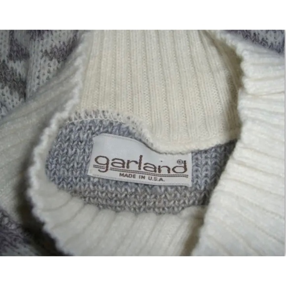 Vintage 90's Garland Sweater Southwestern Aztec Print Ivory High Neck Boho Wool - Picture 8 of 10